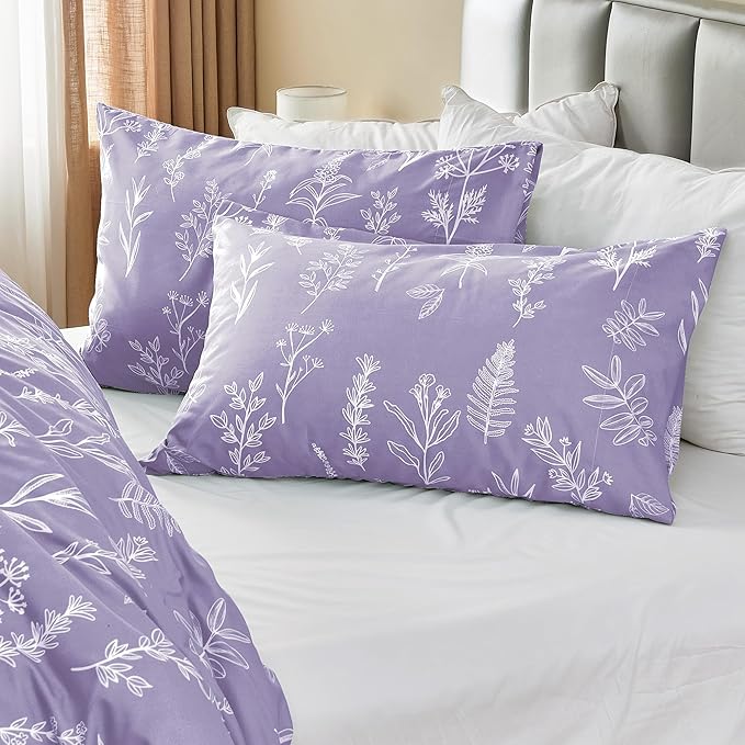 MUXHOMO Duvet Cover Queen Size, Reversible Floral Lavender Duvet Cover Set - Image 5