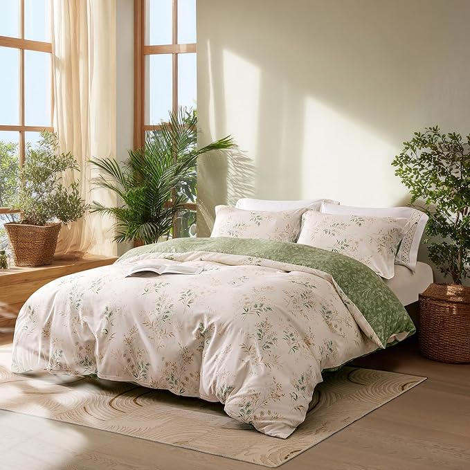 OAITE Duvet Cover King Size, Reversible Fresh Camellia Light Yellow Duvet Cover - Image 2