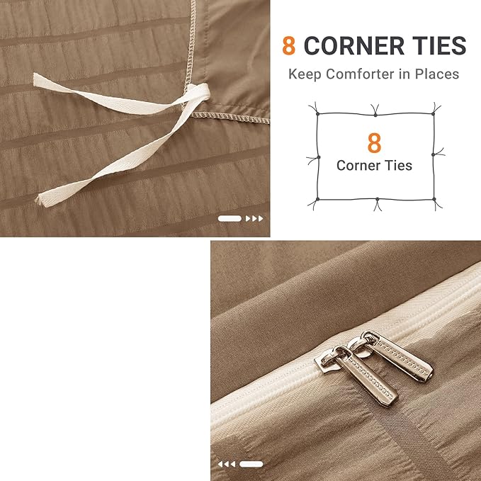 HYMOKEGE Brown Duvet Cover King Size, Ultra Soft 3-Piece Seersucker Duvet Cover - Image 4