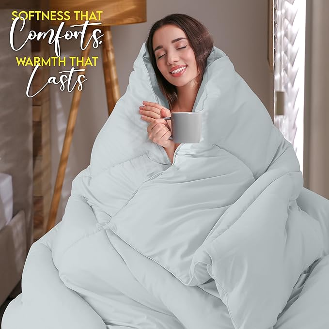 Utopia Bedding King Comforter Duvet Insert, Quilted Light Grey Comforter - Image 4