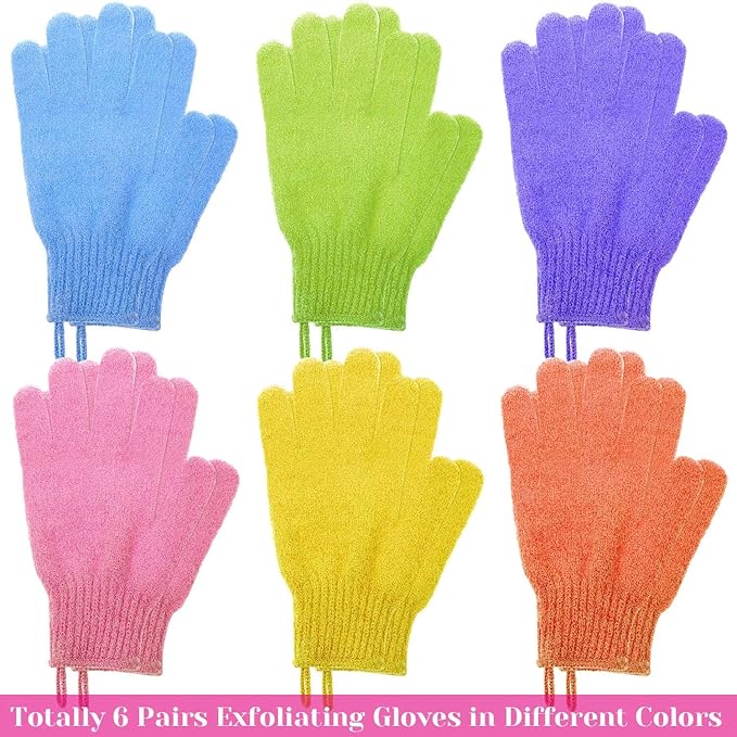 anezus Exfoliating Gloves, 6 Pairs Shower Scrub Gloves Bath Loofah Glove - Image 2