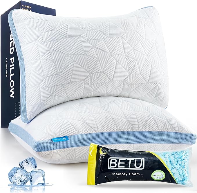 BETU Cooling Pillows Standard Size Set of 2, Shredded Memory Foam Cool Pillows by BETU