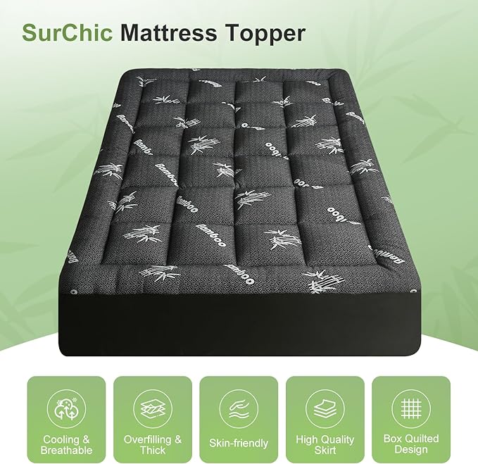 King Size Mattress Topper Viscose Derived from Bamboo, Soft Thick Pillow Top - Image 4
