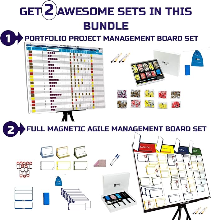 pmxboard Project Management Board Set, Combo Set XL. Project Management Bundle Project Board Kit. Ultimate Project Management Planner Toolkit. Kanban Board Set, Project Management Board Set, 2 in 1