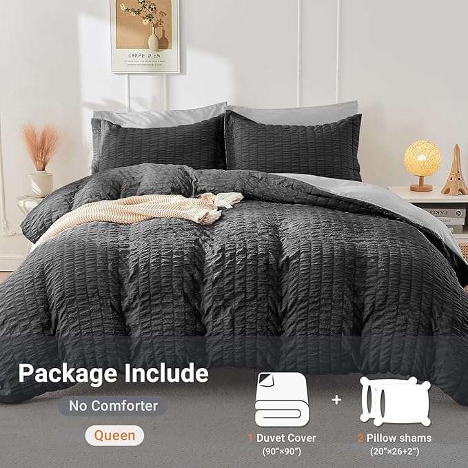HYMOKEGE Dark Grey/Light Grey Duvet Cover Queen Size, Ultra Soft 3-Piece - Image 5
