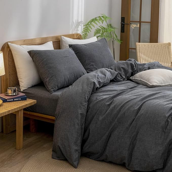 BESTOUCH Duvet Cover Set 100% Washed Cotton Linen Feel Super Soft Comfortable - Image 2