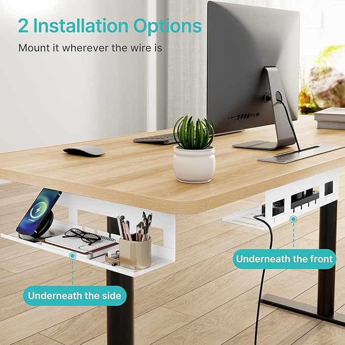 PEGZONE Under Desk Cable Management Tray, 15.7 Inches Metal Cord Organizer Rack, Desk Tray for Power Strip, Cord, Wire, Easy Mounting Cable Management Under Table for Home Office, White