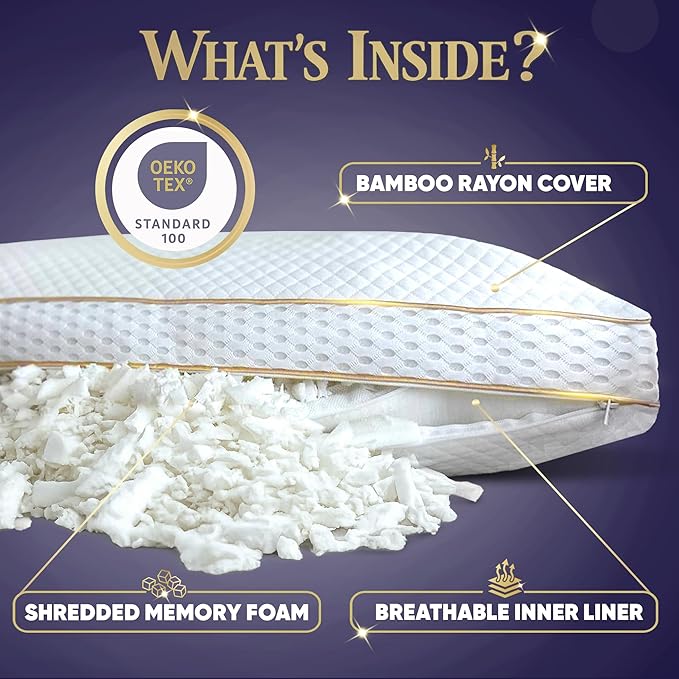Royal Therapy Queen 4-Pack Memory Foam Pillow, Adjustable Shredded Odor-Free - Image 2