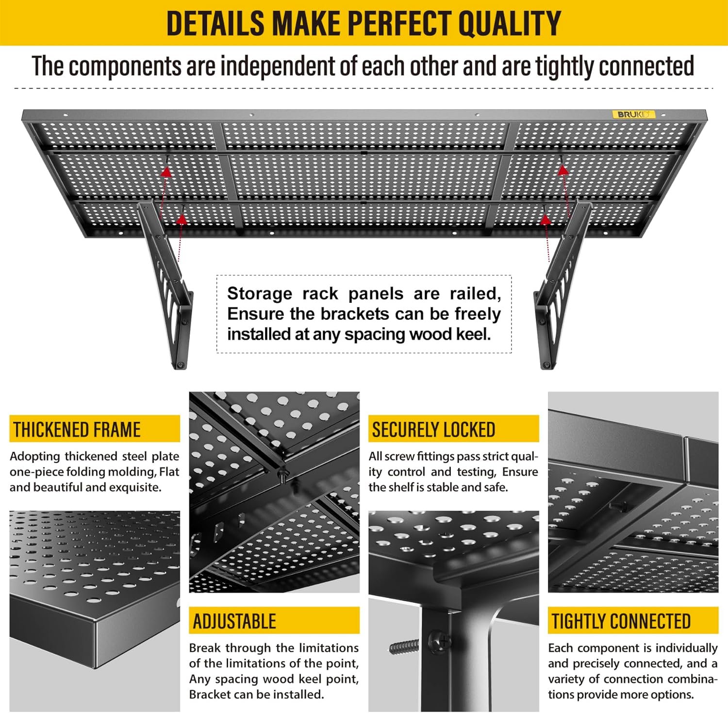 4Pack 1.64x4ft Adjustable Metal Garage Wall Shelving Heavy Duty Garage Storage Shelf Wall Mounted Black