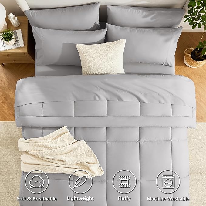 CozyLux King Size Comforter Set French Grey, 7 Pieces Bed in a Bag, All Season - Image 2