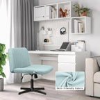 PUKAMI Criss Cross Chair,Armless Cross Legged Office Desk Chair No Wheels,Fabric Padded Modern Swivel Height Adjustable Mid Back Wide Seat Computer Task Vanity Chair for Home Office(Mint Green)