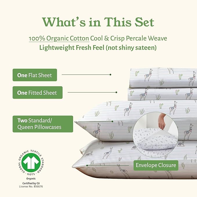 California Design Den Printed Queen Size Bed Sheet Set, 100% Organic Cotton - Image 4