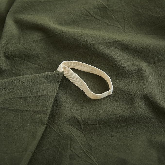 LOVQUE Olive Green Cotton Duvet Cover Queen Size, Linen Like Natural Bedding Set - Image 5
