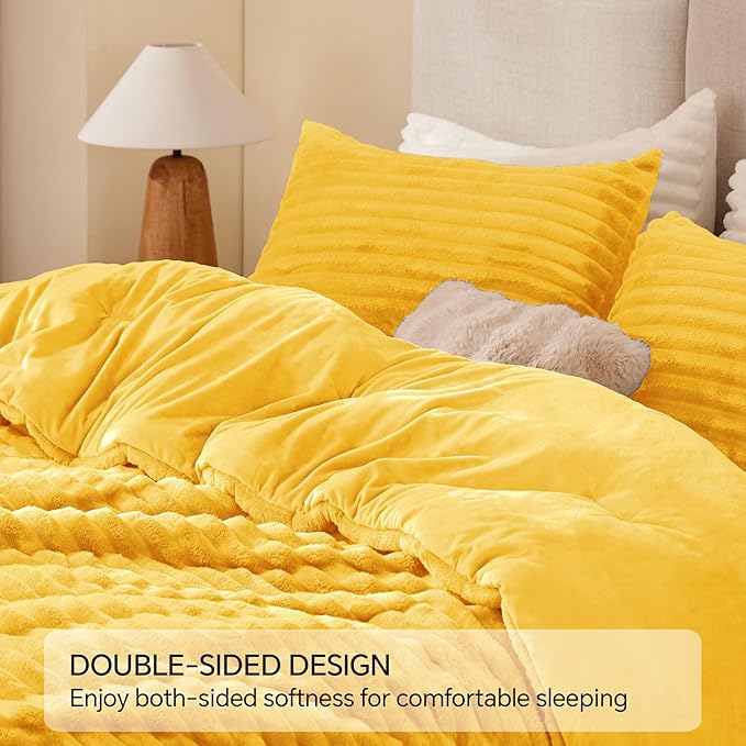 BEDELITE Fleece Queen Comforter Set -Super Soft & Warm Fluffy Bright Yellow - Image 5