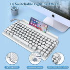 Adventurers Retro Typewriter Keyboard, 75% Layout 83 Keys Wireless Keyboard with Blue Switch,Bluetooth 5.0 and Multi-Device Switching,Vintage Punk Style,Hot-Swappable for PC/Laptops/Mac/ipad-White