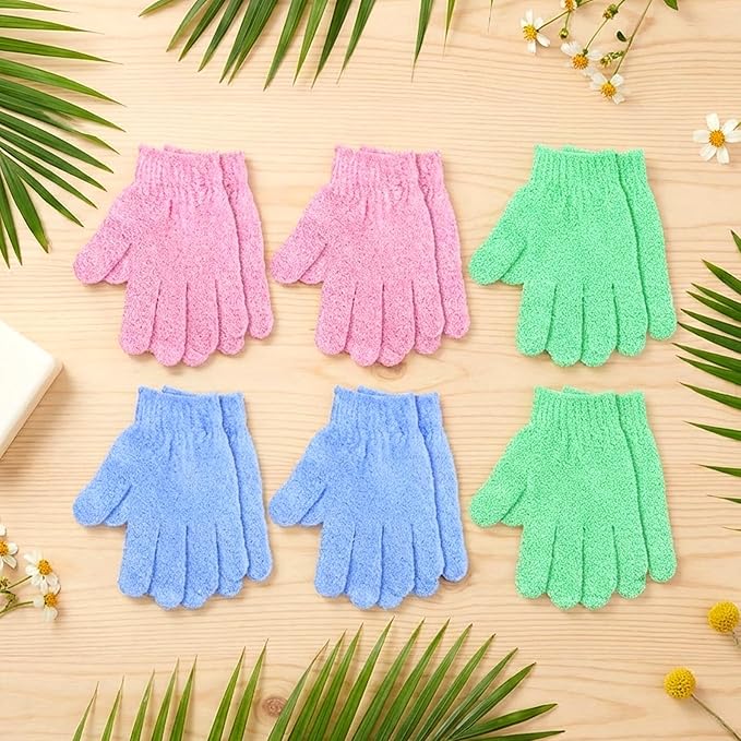 6 Pairs Exfoliating Gloves for Shower, Body Scrubber Mitts in Blue, Korean - Image 5