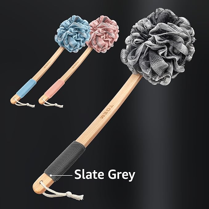 Toem® Loofah Back Scrubber for Shower | Bamboo Charcoal Fiber Infused | Loufas - Image 2