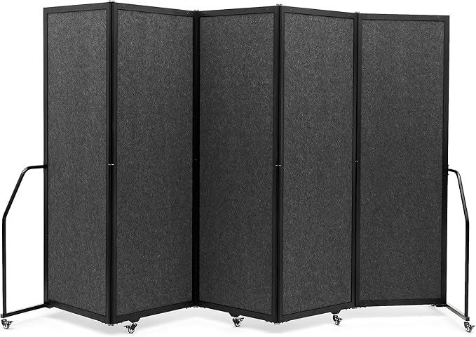 Artigwall Folding Privacy Screens Freestanding partition with Wheels and arms Portable dividers for Medical Hospital Offices 5 Panel, Dark Gray