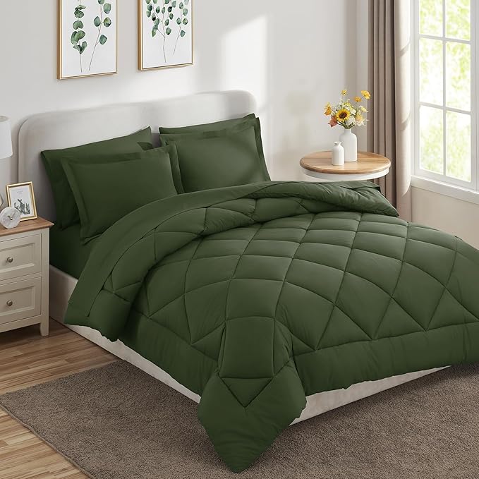 CozyLux Twin XL Comforter Set Olive Green - Image 8