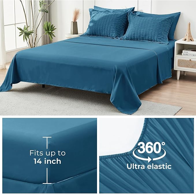 HYMOKEGE Teal California King Comforter Set Seersucker 7 Pieces, All Season - Image 6