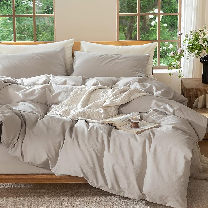 MooMee Bedding Duvet Cover Set 100% Washed Cotton Linen Like Textured - Image 9