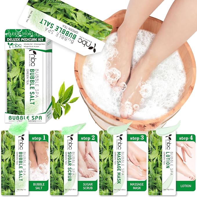 Pedicure Kit Foot Soak Set: Bubble Salt, Sugar Scrub, Massage Mask, Massage by nbcBeautiLab