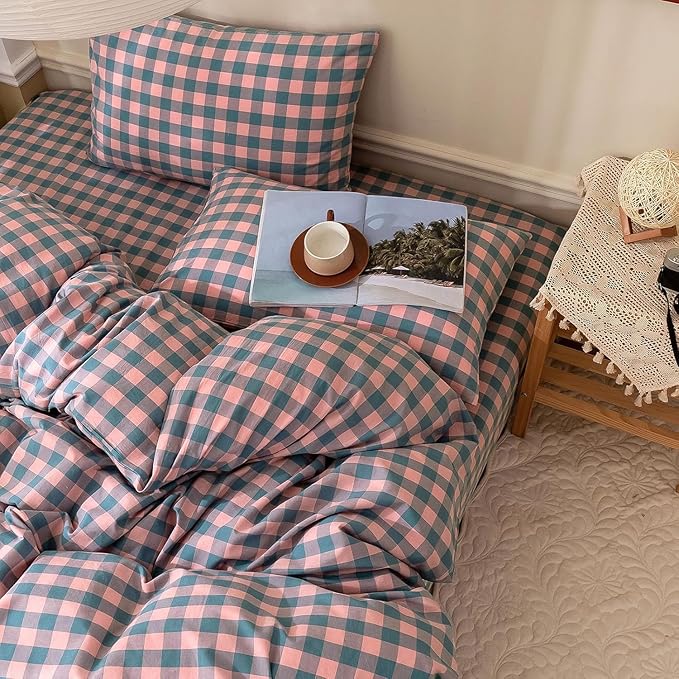 mixinni Plaid Duvet Cover Set Queen Purple - Image 5