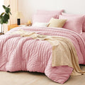 CozyLux King Size Comforter Set Pink Seersucker 7 Pieces Bed in a Bag King by CozyLux