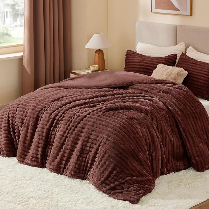BEDELITE Fleece Twin Comforter Set -Super Soft & Warm Fluffy Hot Chotolate - Image 2