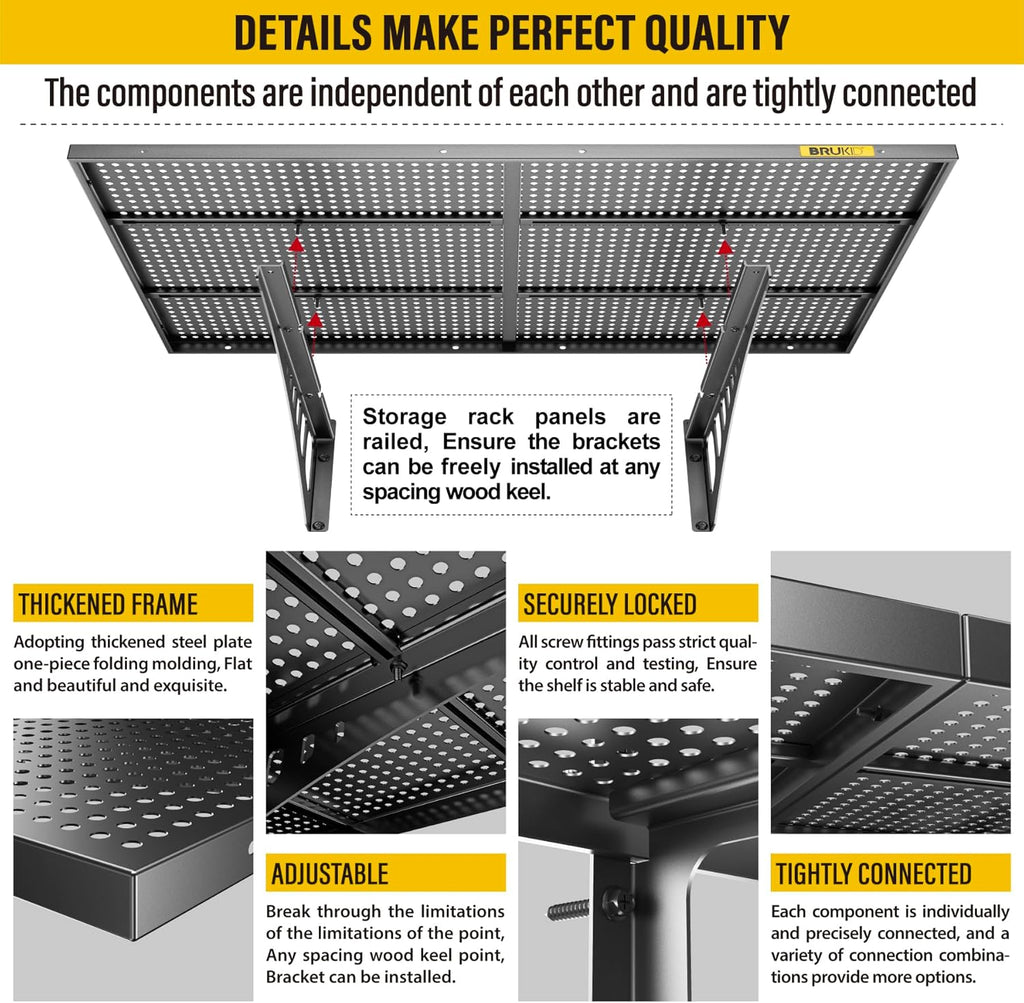 4Pack 2x3ft Adjustable Metal Garage Wall Shelving Heavy Duty Garage Storage Shelf Wall Mounted Black