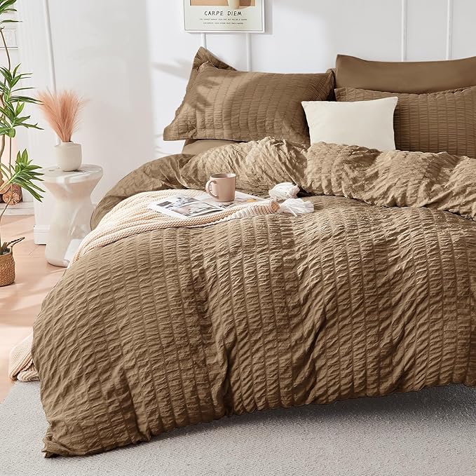 HYMOKEGE Brown Twin XL Comforter Set Seersucker 5 Pieces, All Season Luxury Bed - Image 2