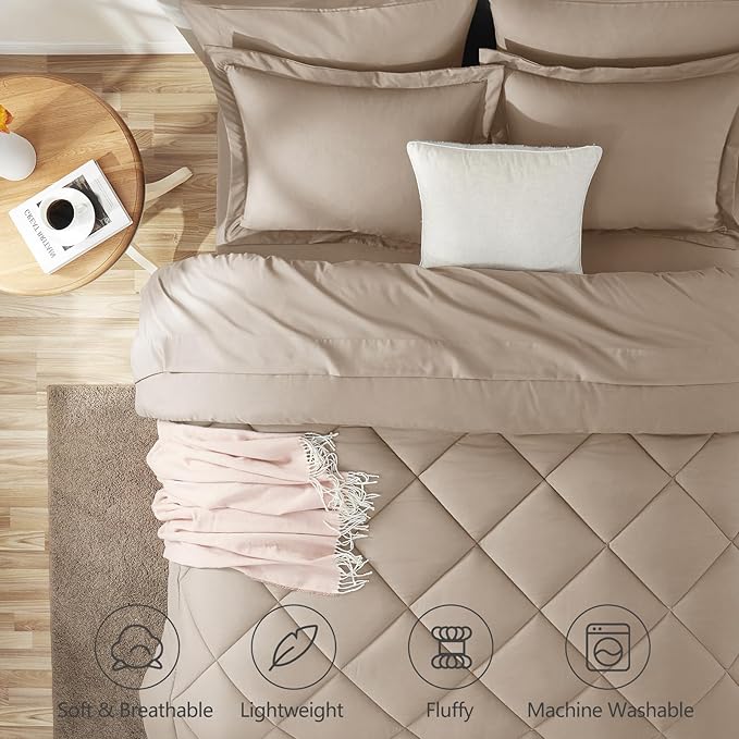 CozyLux Queen Comforter Set Wheat - Image 2