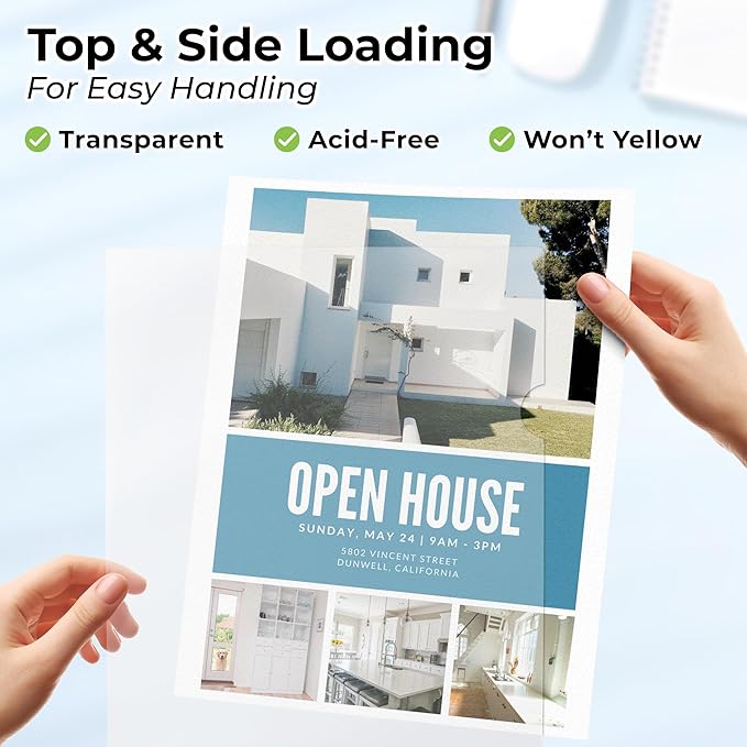 Dunwell Clear Folders for Documents, Plastic 8.5x11 File Sleeves for Document Protection, Filing, Storage, Organization (12 Pack) Transparent Folders with Pockets, Durable Letter Size Document Holder