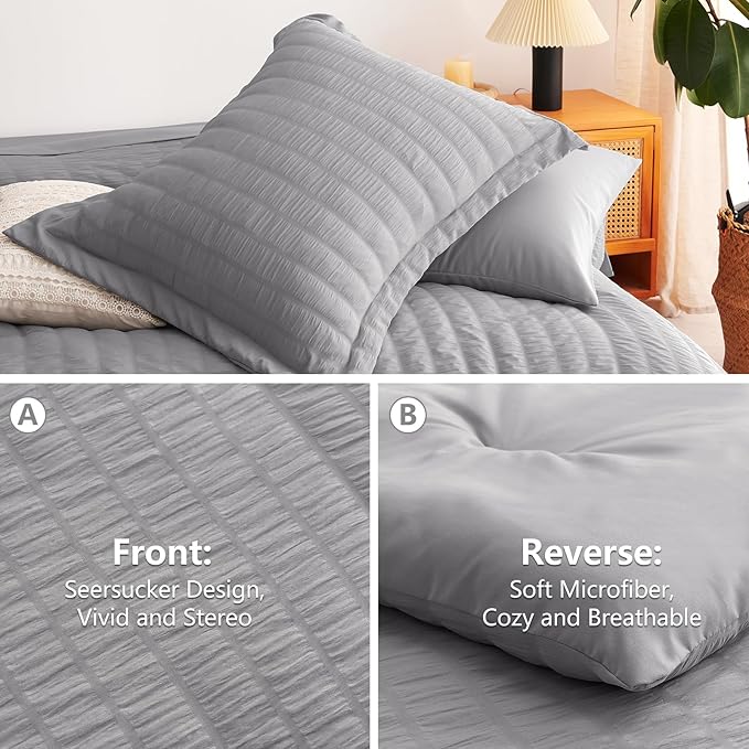 CozyLux King Size Comforter Set Grey Seersucker 7 Pieces Bed in a Bag King - Image 4