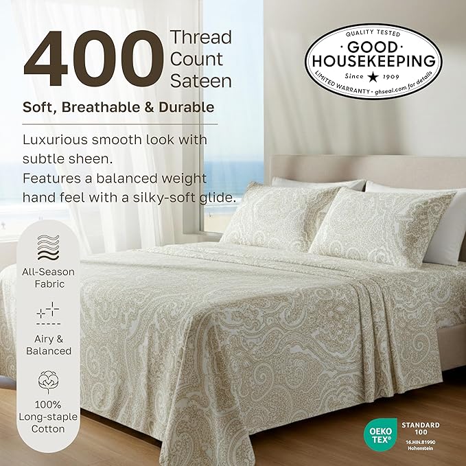 California Design Den Soft 100% Cotton Sheets Queen Size, 400 TC Good - Image 3