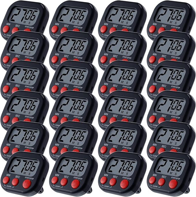 Leumoi 24 Pcs Digital Kitchen Timers Magnetic Back Timers Bulk Large Screen Loud Alarm On/Off Switch Minute Second Count up Countdown Memory Setting for Cooking Classroom Exercise(Black and Red)