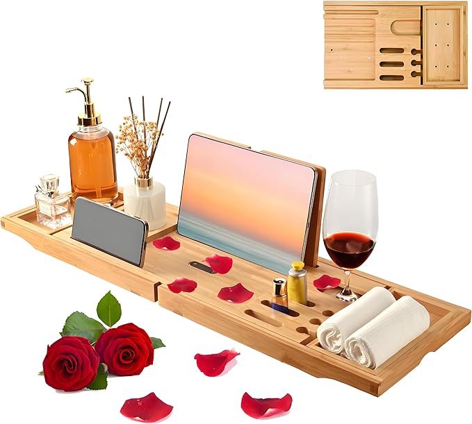 Bathtub Tray - Luxury Bamboo Bathtub Tray by QUELIEN
