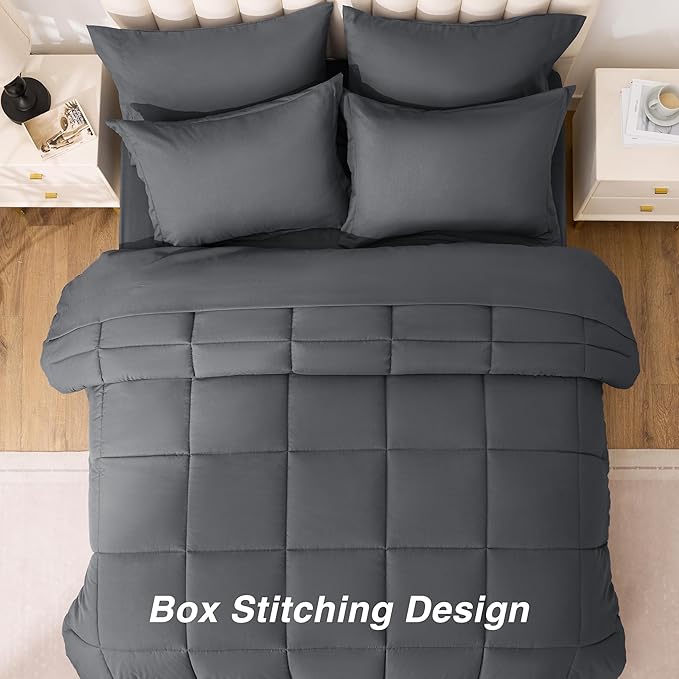 Love's cabin King Size Comforter Set Soot Grey, 7 Pieces King Bed in a Bag - Image 4