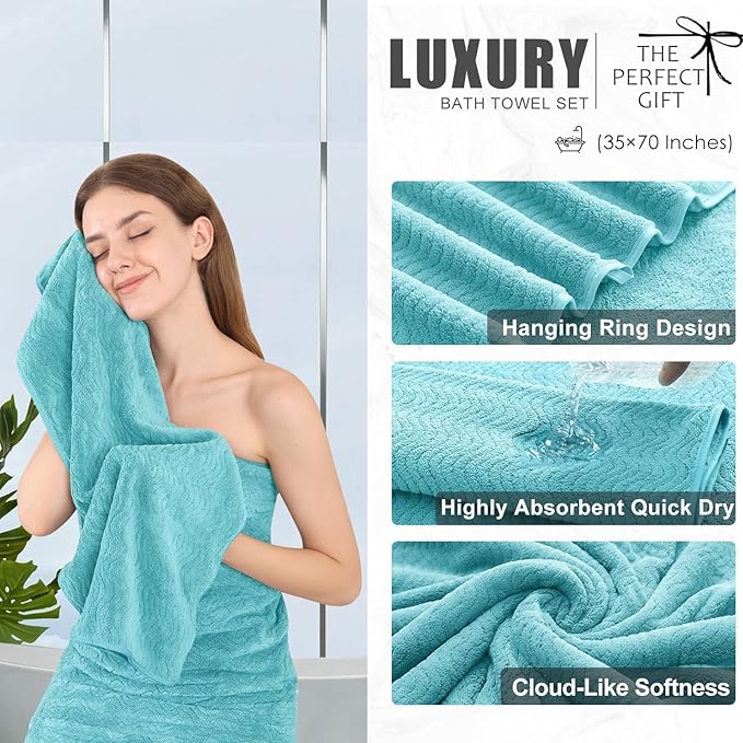 8 Piece Bath Towel Set |2 Oversized Large Bath Sheet, 2 Hand Towels, 4 - Image 3
