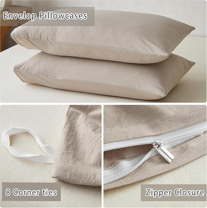 TOCOMOA Duvet Cover Set 100% Washed Cotton Linen Feel Soft Comfy Breathable 3 - Image 6