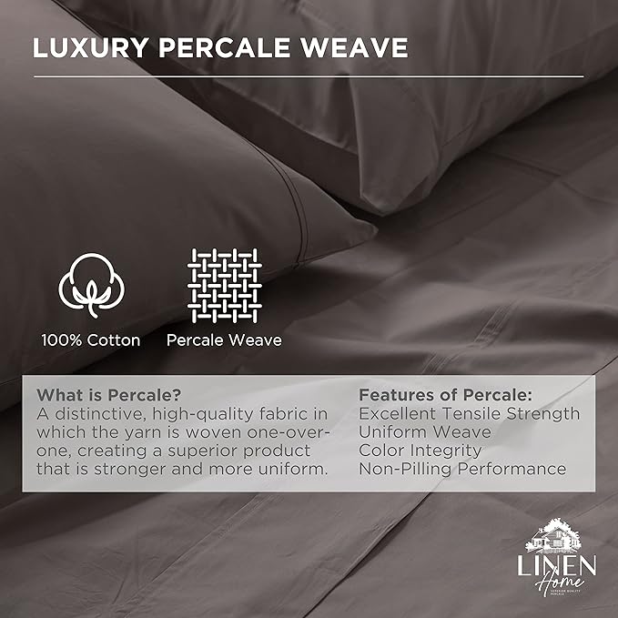 Linen Home 100% Cotton Percale 1 Flat Sheet, Full Size - Image 2