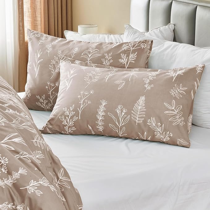 MUXHOMO Duvet Cover Full Size, Reversible Floral Taupe Duvet Cover Set - Image 4