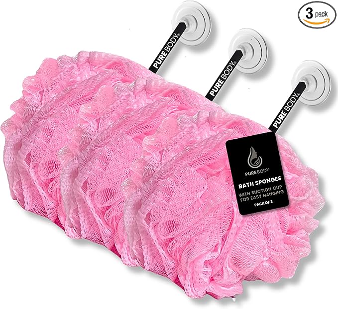 Large Bath Sponge Pack of 3 – Gentle Exfoliation Loofahs by PureBody
