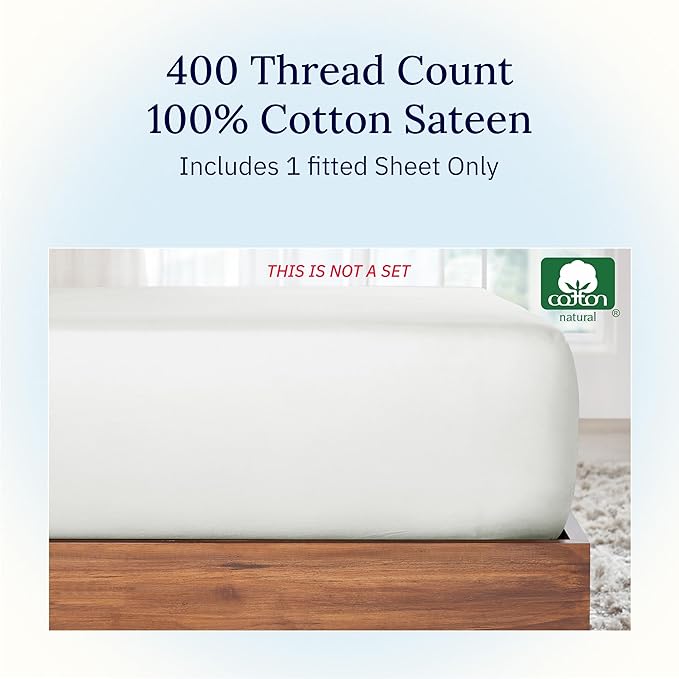 California Design Den Fitted Sheet Twin Cotton, Soft 400 Thread Count 100% - Image 4