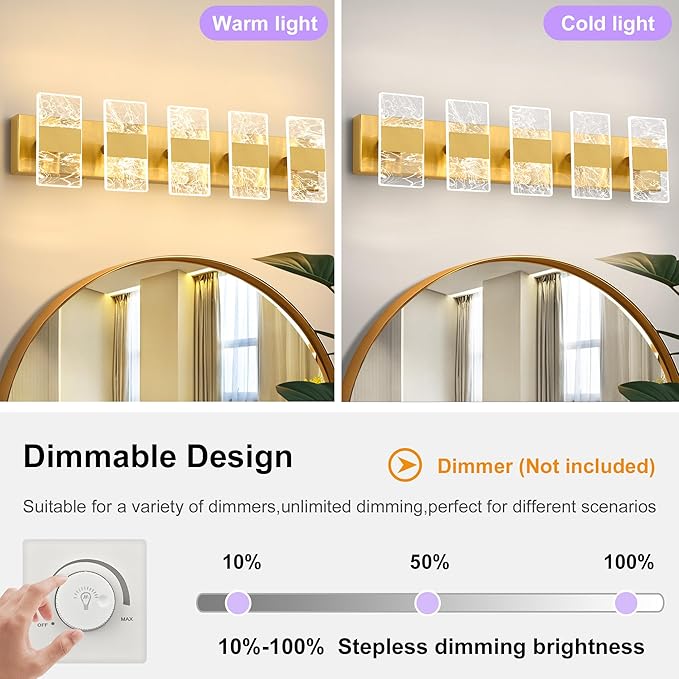 Modern LED Bathroom Light Fixtures Dimmable 5-Light Gold Vanity Light, 5CCT - Image 4