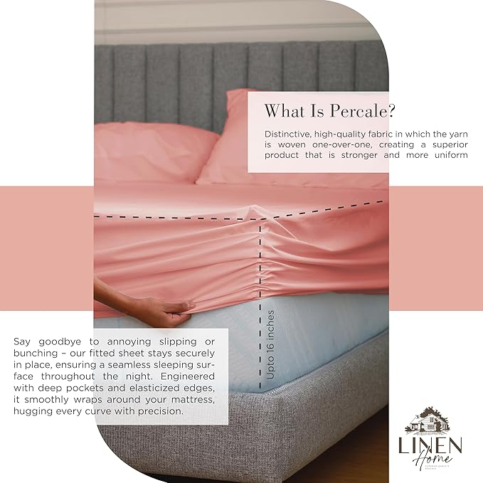 Linen Home 100% Cotton Percale Sheets California King Size, English Rose - Image 4