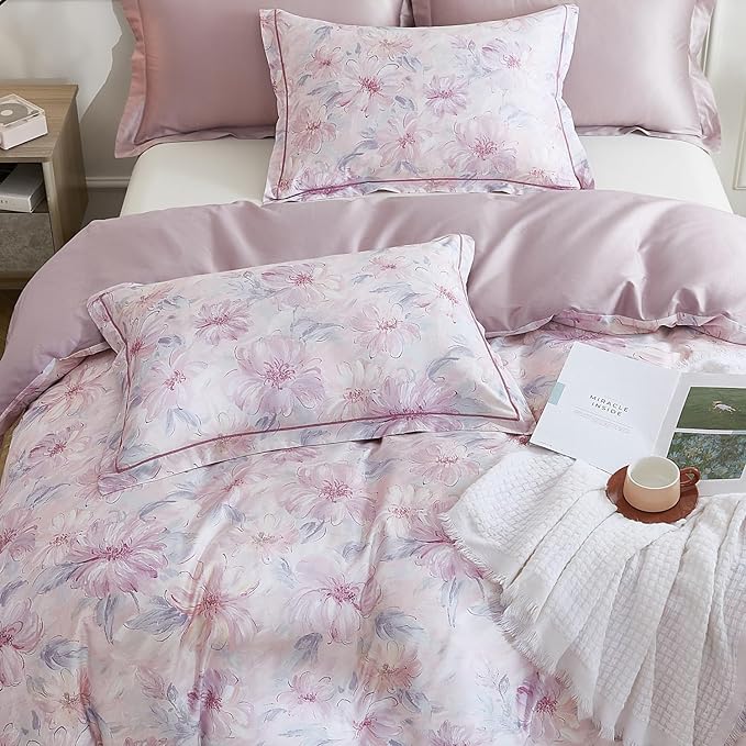 OAITE Duvet Cover Set King Size Floral Pattern 600 Thread Count Ultra Soft 100% - Image 3
