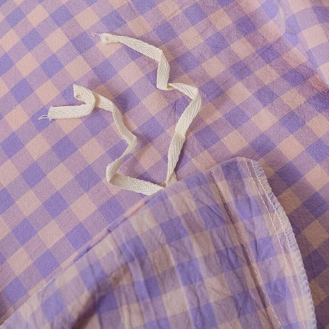 mixinni Purple Gingham Grid Duvet Cover Twin, 100% Washed Cotton Modern - Image 7
