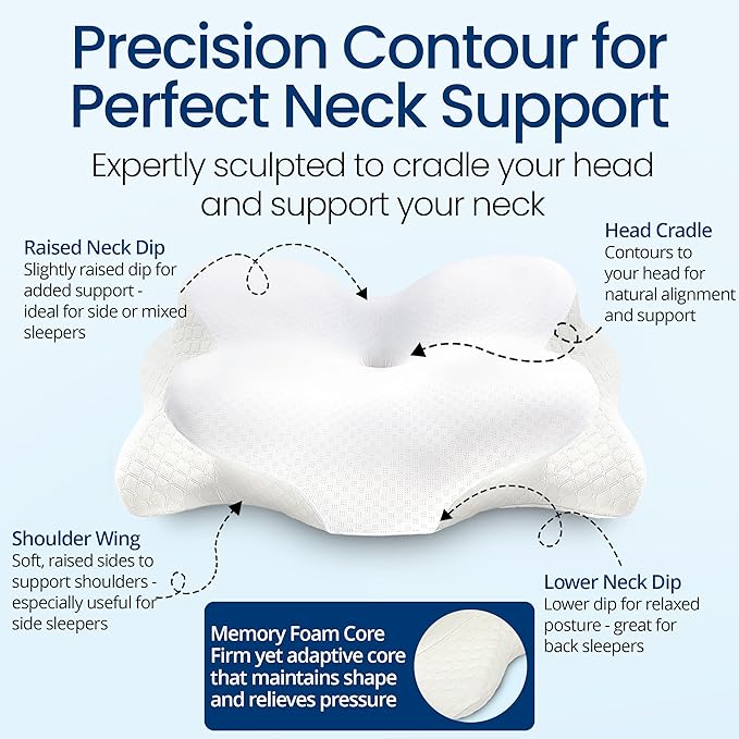 Cervical Neck Pillow for Sleeping, Ergonomic Contour Soft Non Collapsing Memory - Image 5