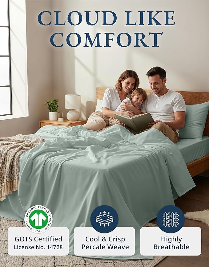 LANE LINEN 100% Organic Cotton Queen Sheets, Fully Elasticized Soft & Comfy - Image 2